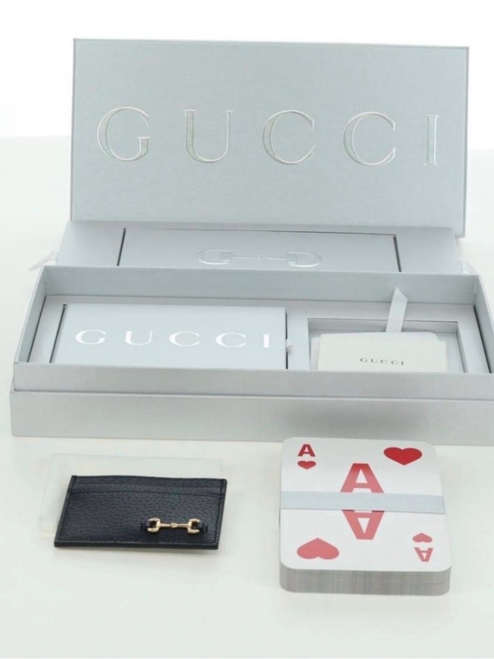 Gucci NIB Horsebit Card Case, Dark Green, Oversized Playing Cards.